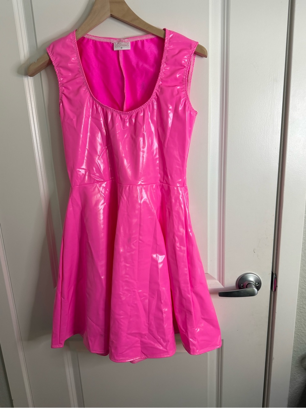 PVC Bright Pink Sleeveless Skater Dress